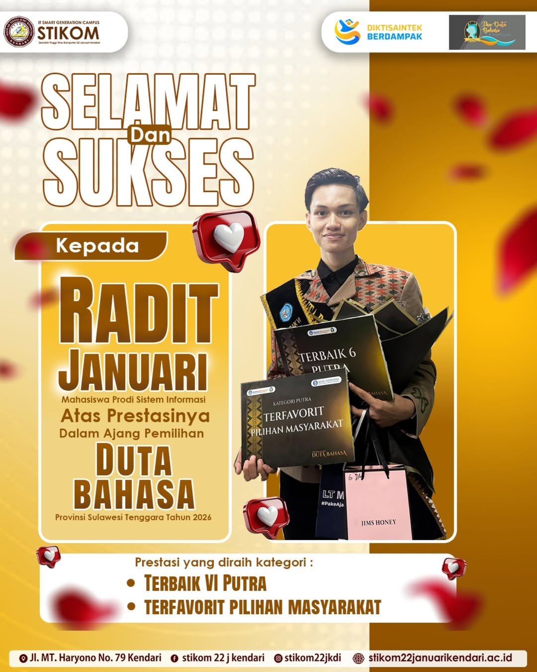 MAHASISWA STIKOM 22 JANUARI KENDARI RAIH PRESTASI PADA AJANG PEMILIHAN DUTA BAHASA